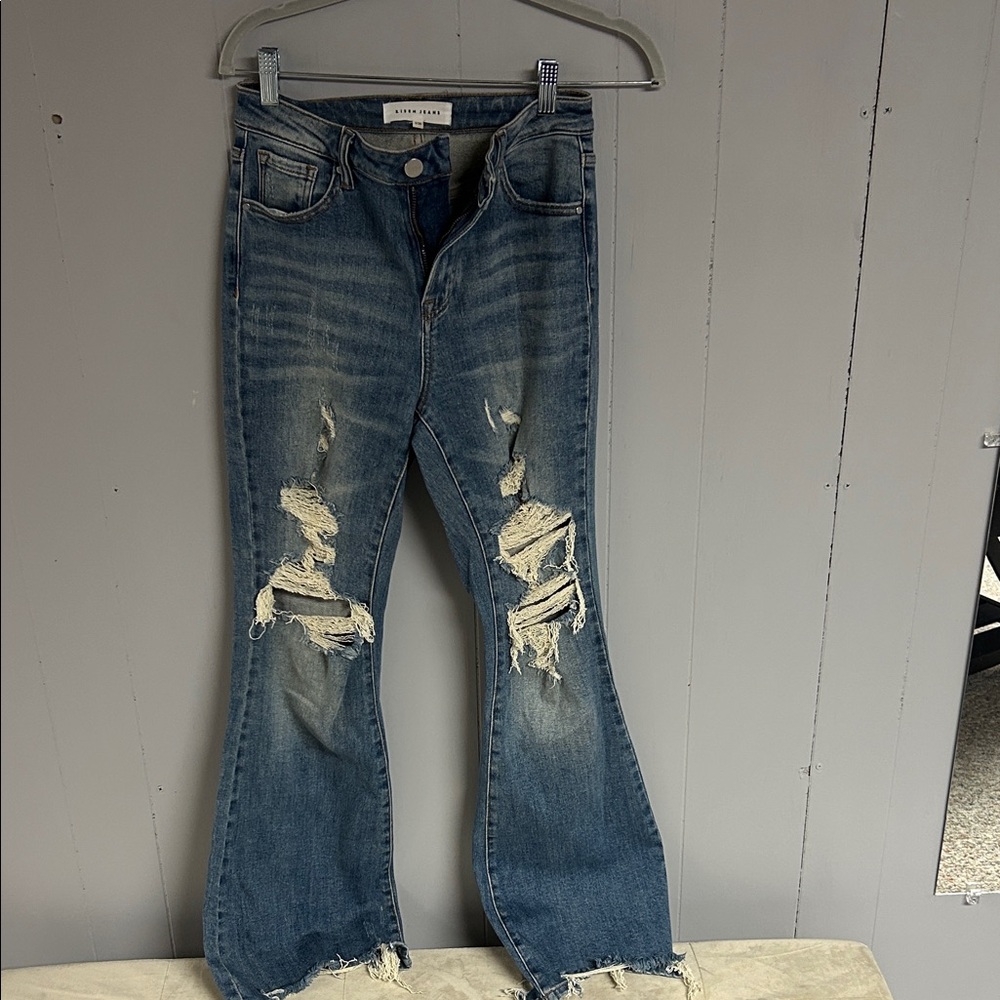 Distressed Flare Denim Jeans